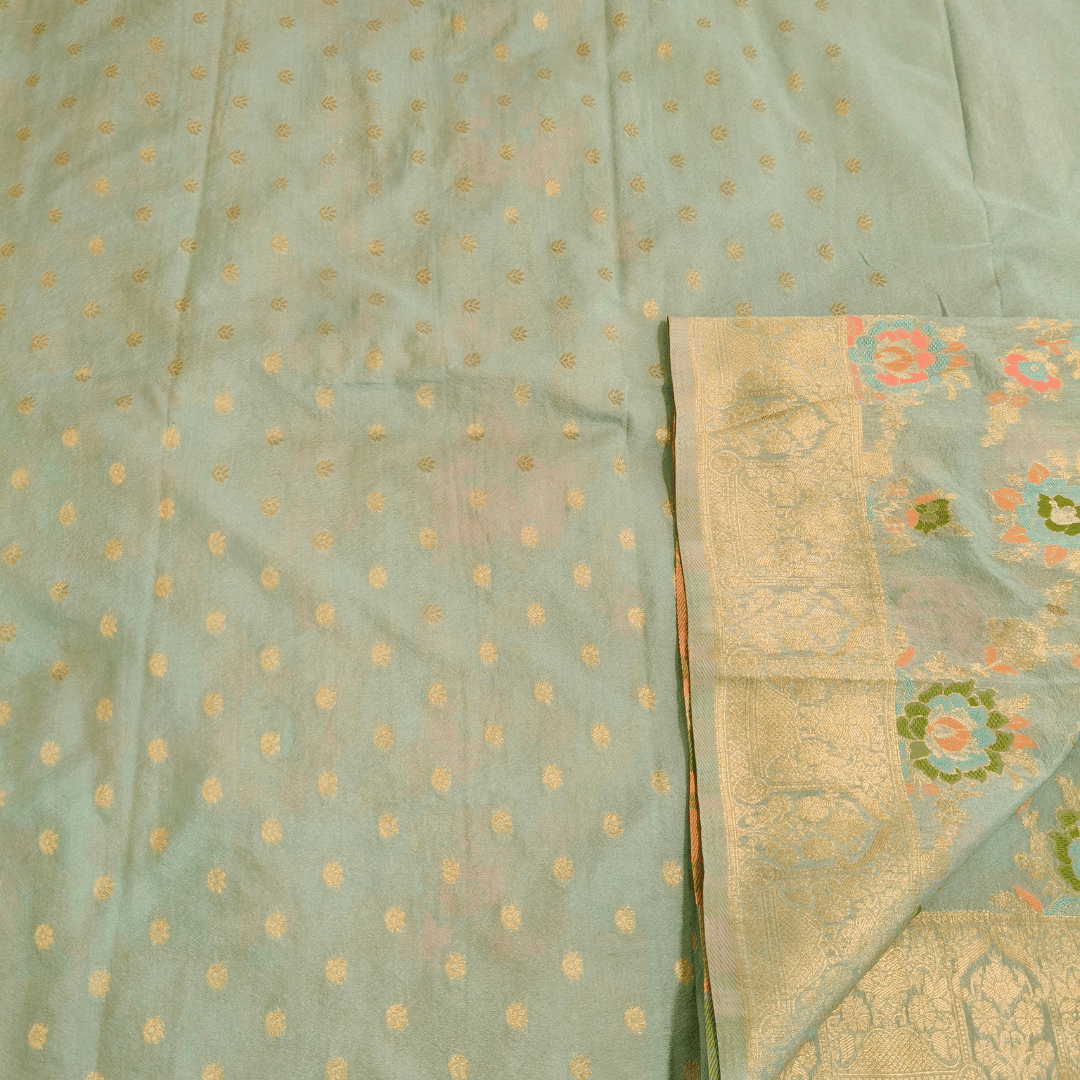 lce Blue Floral fancy Silk Saree