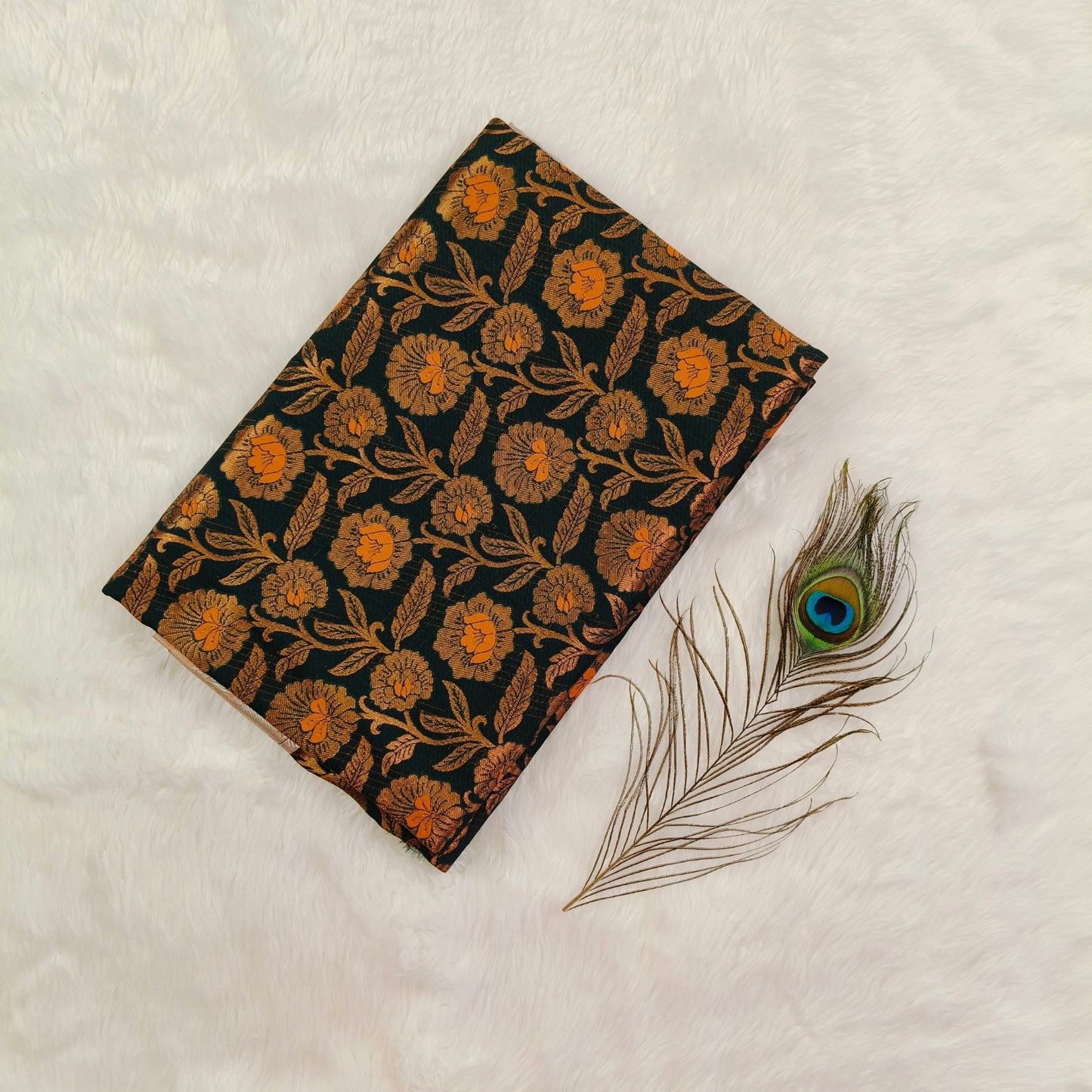 Dark green orange Kanchipuram Silk Saree