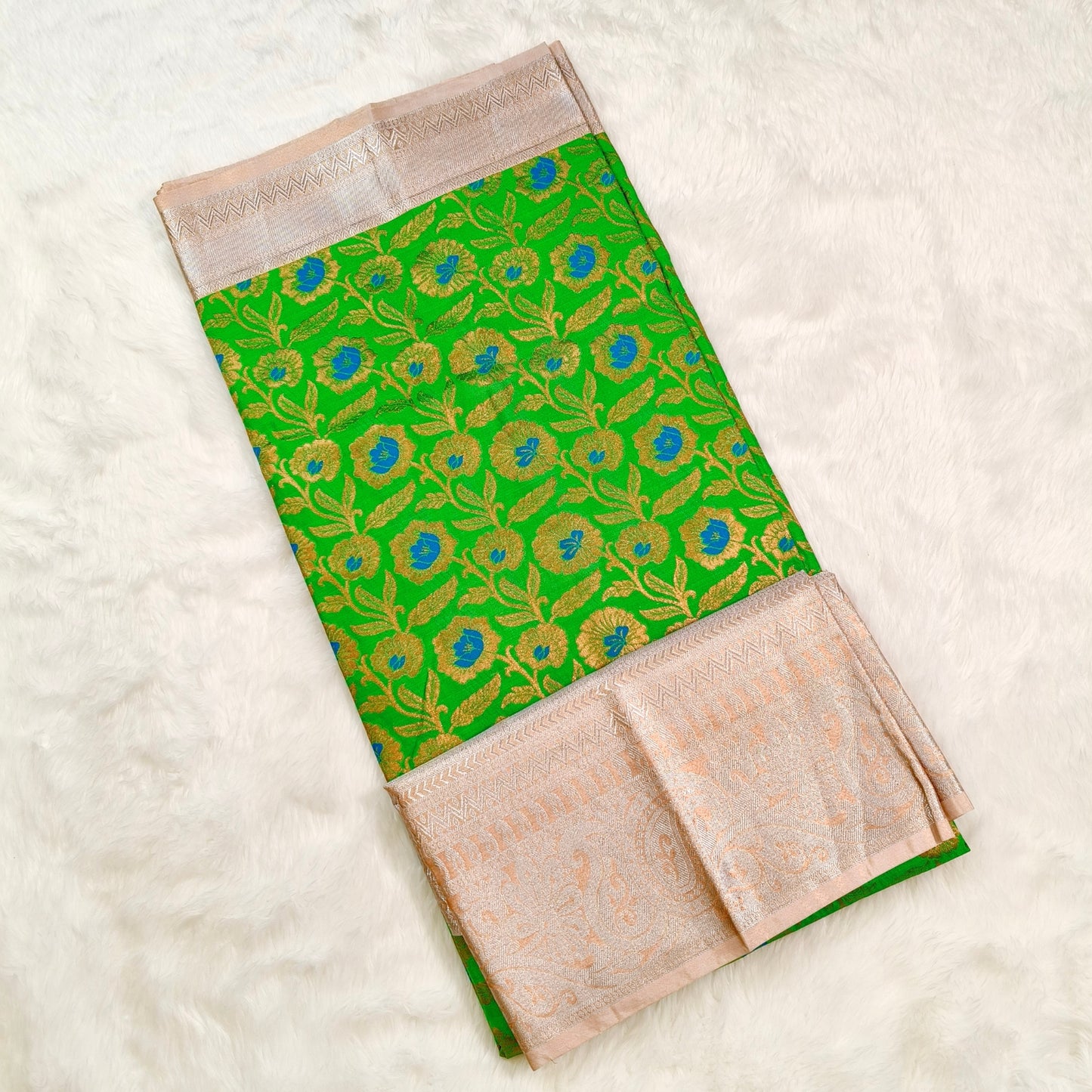 Parrot Green silver Border Kanchipuram Silk Saree