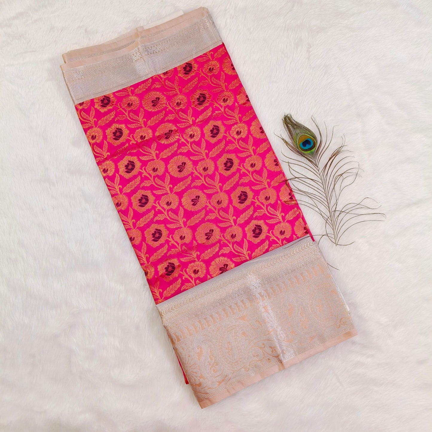 Pink Border Kanchipuram Silk Saree