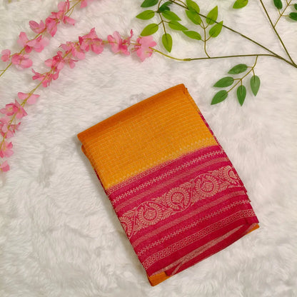 Mango yellow with pink Georgette saree Vivahasilks