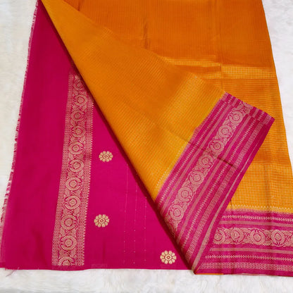 Mango yellow with pink Georgette saree Vivahasilks