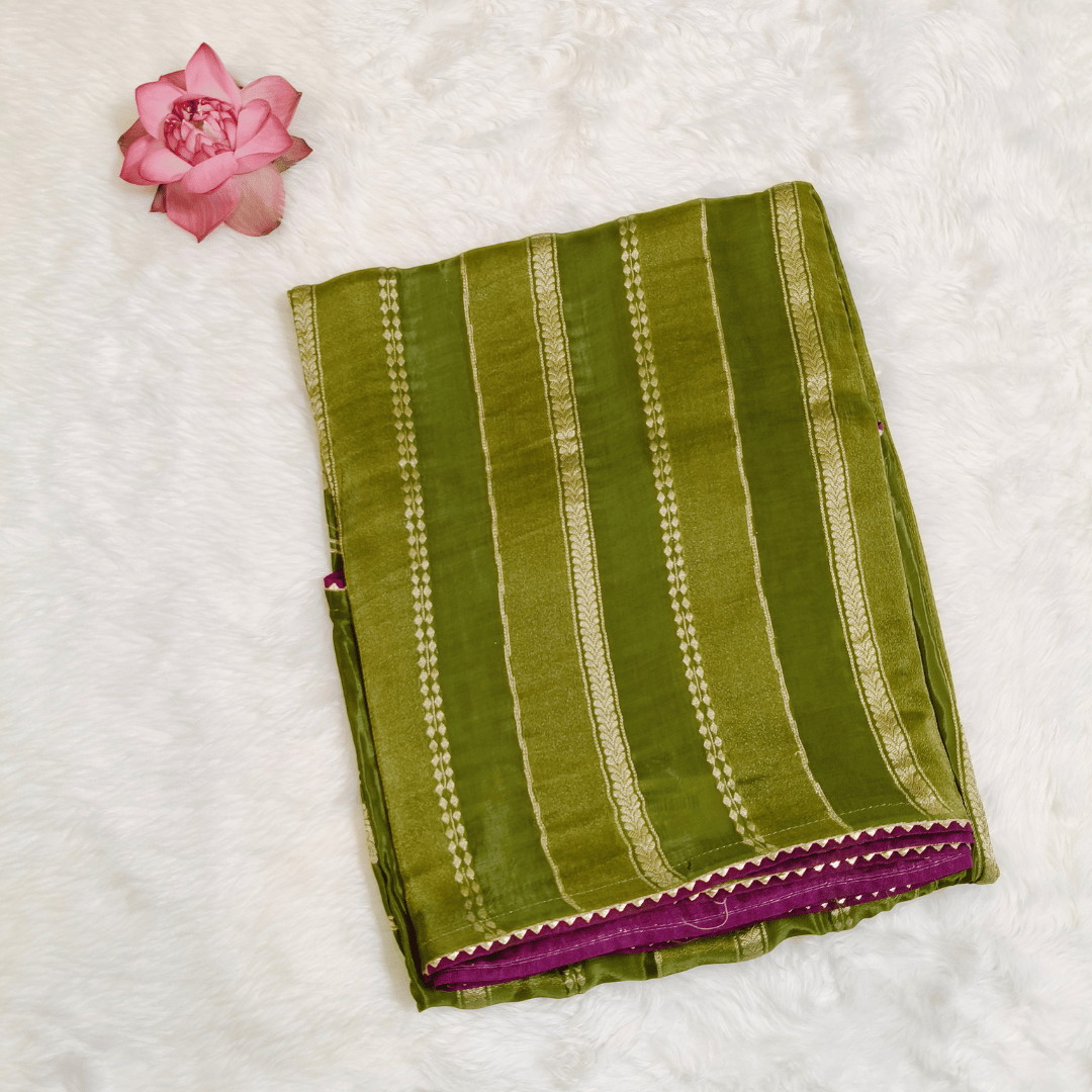 Mehendi green Satin tissue Fancy Saree