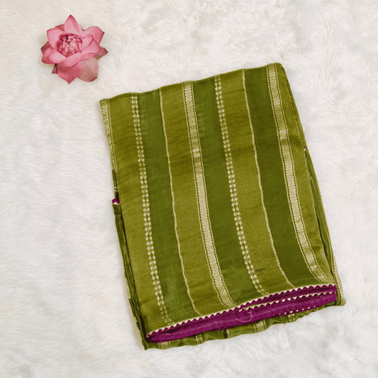 Mehendi green Satin tissue Fancy Saree