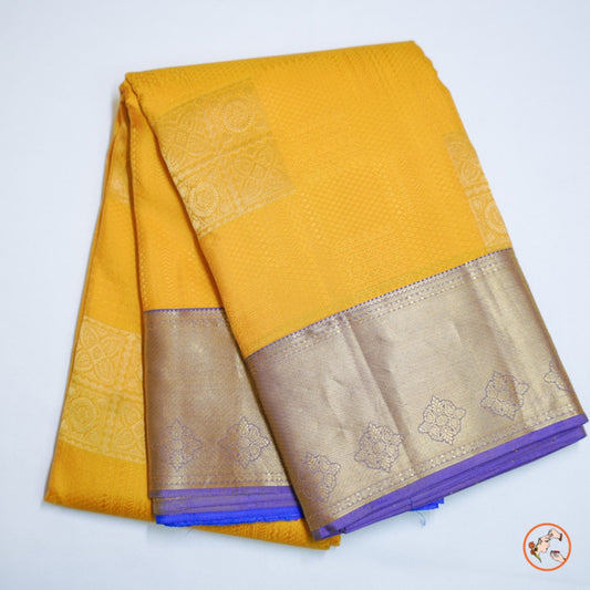 Mustard Yellow with Pepsi Blue Pure Kanchi Silk