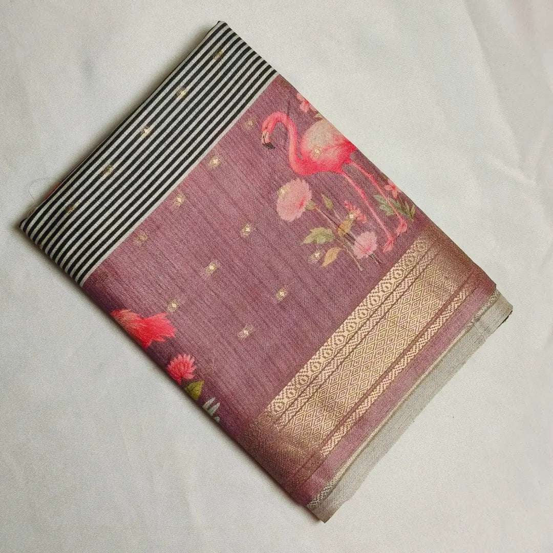 Onion pink tussar Saree with black and white stripes Pattern Vivahasilks