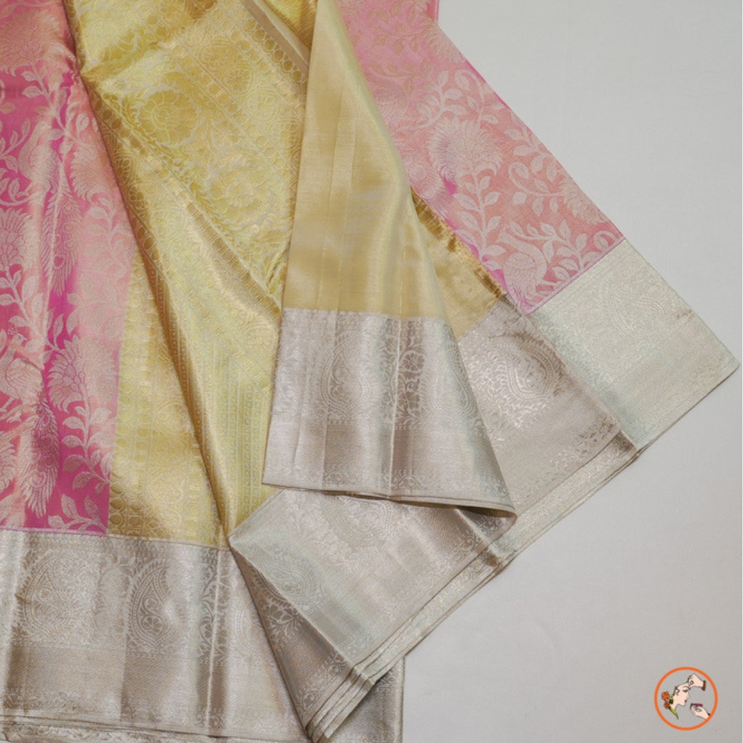 Pink with Yellow Pure Kanchi Silk