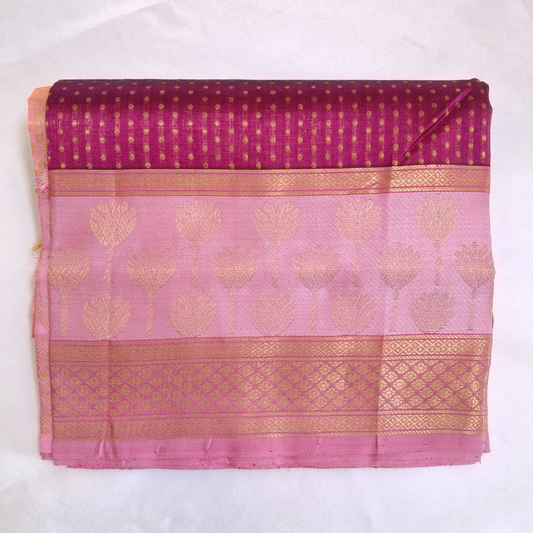 Polka dots pure Silk Cotton Saree in purple with pink combination