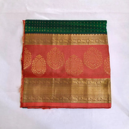 Polka dots pure Silk Cotton Saree in dark green with red combination Vivahasilks