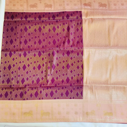 Purple soft silk saree with peach fancy border Vivahasilks