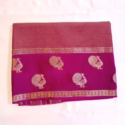 Purple peacock border Viscose Silk Saree Vivahasilks
