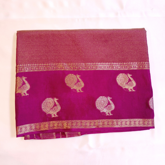 Purple peacock border Viscose Silk Saree