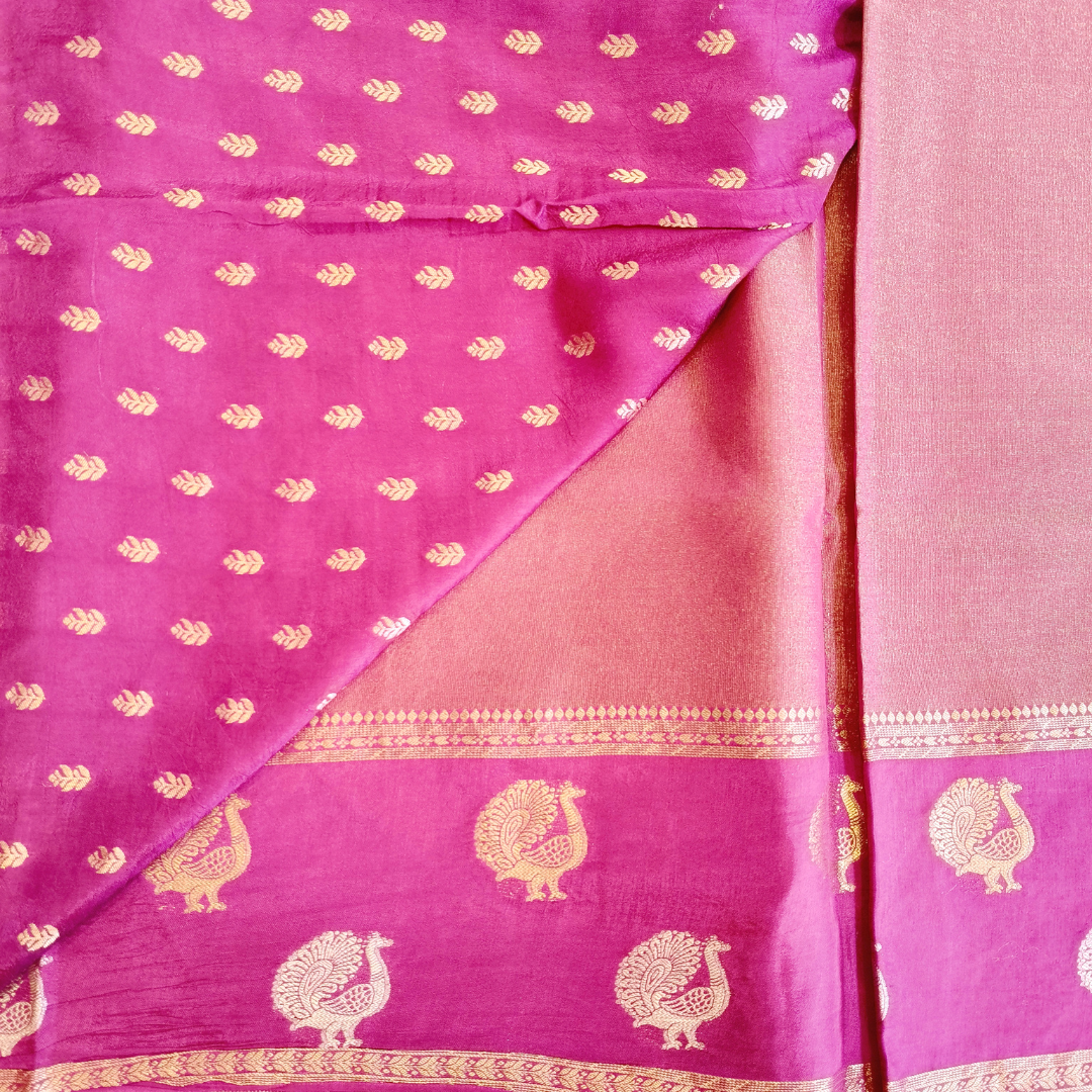 Purple peacock border Viscose Silk Saree