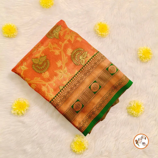 Red with Green Tissue Silk Saree Vivahasilks