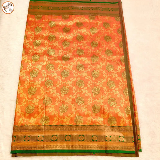 Red with Green Tissue Silk Saree Vivahasilks