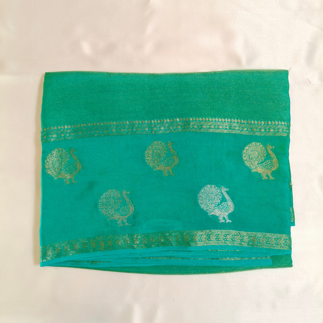 Sea green Viscose Silk Saree