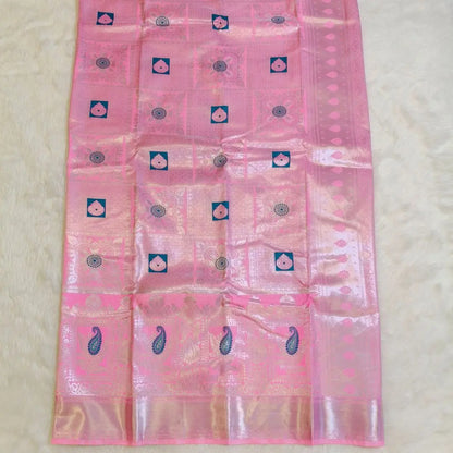 Lotus Pink Silver zaari Meenakari Work Silk Saree Vivahasilks