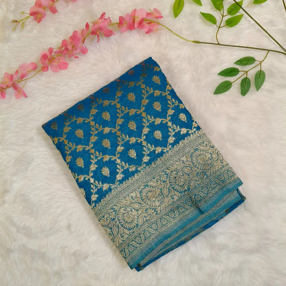 Sky blue rich Jari work  Banarasi Georgette Saree Vivahasilks
