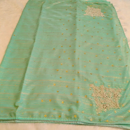 Pista Green Elegant Stone work Party Wear Saree Vivahasilks