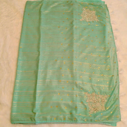 Pista Green Elegant Stone work Party Wear Saree Vivahasilks