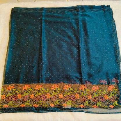 Peacock Blue Floral Embroidery with Stone work Partywear Saree Vivahasilks