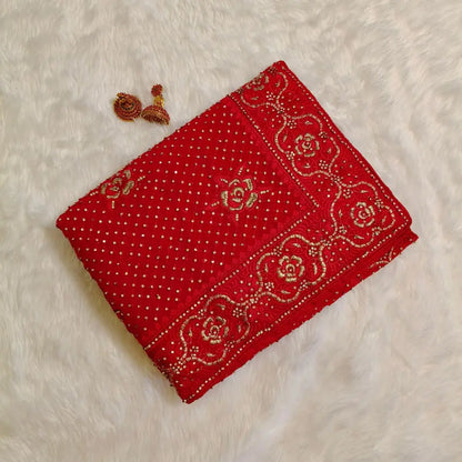 Bridal Red Heavy Stone work Partywear Saree Vivahasilks