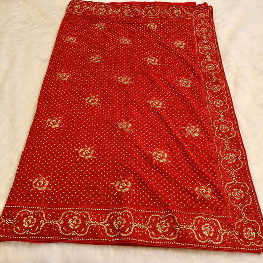Bridal Red Heavy Stone work Partywear Saree