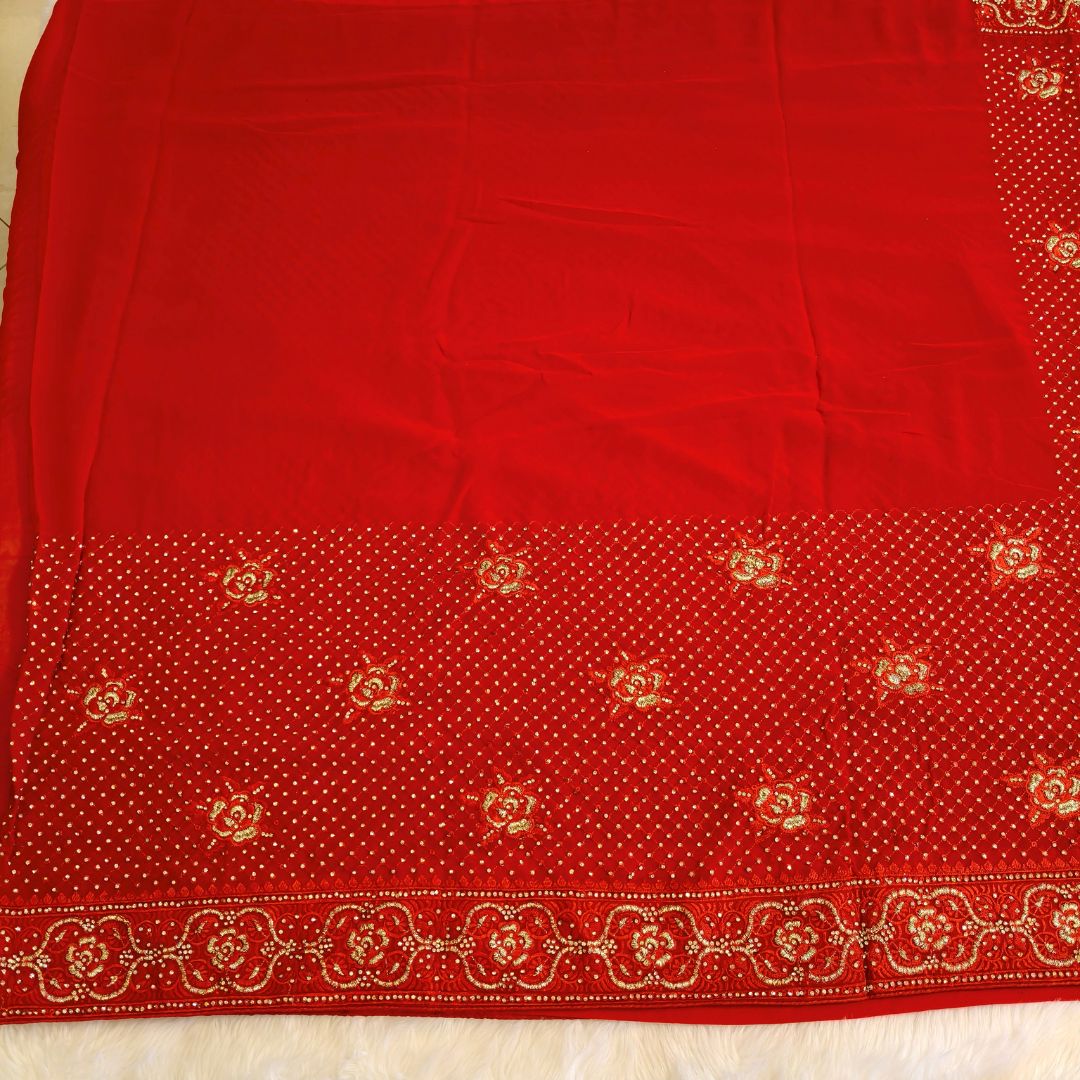 Bridal Red Heavy Stone work Partywear Saree
