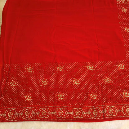 Bridal Red Heavy Stone work Partywear Saree Vivahasilks