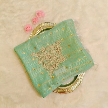 Pista Green Elegant Stone work Party Wear Saree Vivahasilks