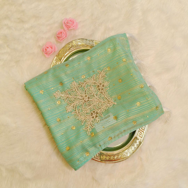 Pista Green Elegant Stone work Party Wear Saree