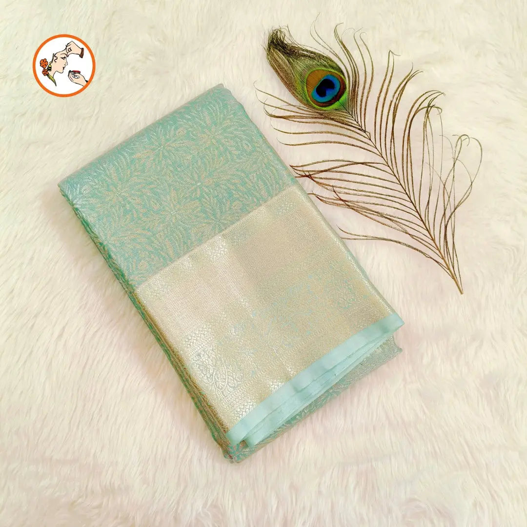 Turquoise Blue High Tissue Kanchipuram Mix Silk Saree Vivahasilks