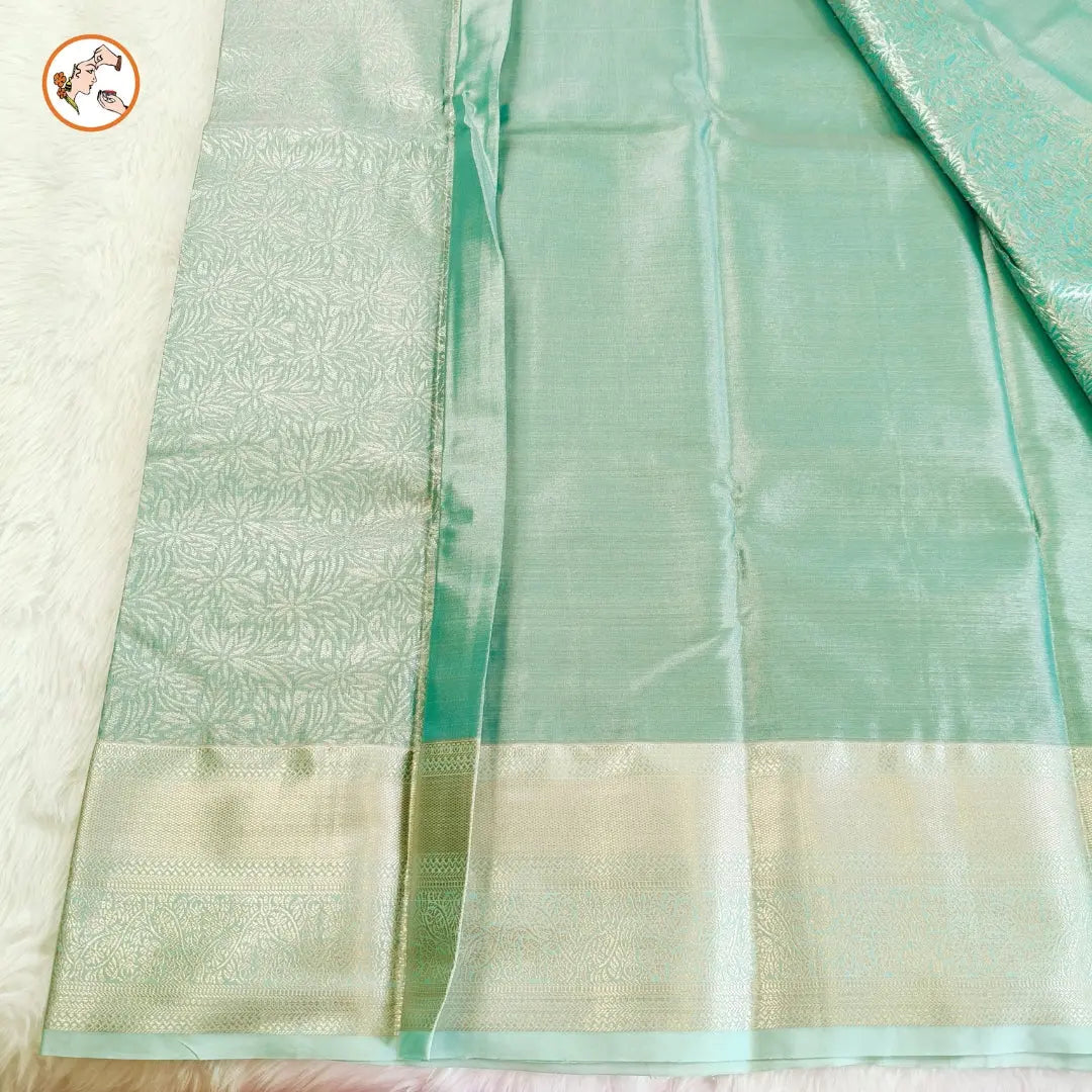Turquoise Blue High Tissue Kanchipuram Mix Silk Saree Vivahasilks