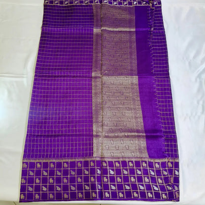 Violet Vintage Checks Viscose Silk Saree Vivahasilks