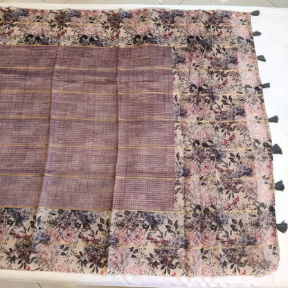 Light purple Chanderi Cotton Saree with Floral Border Vivahasilks