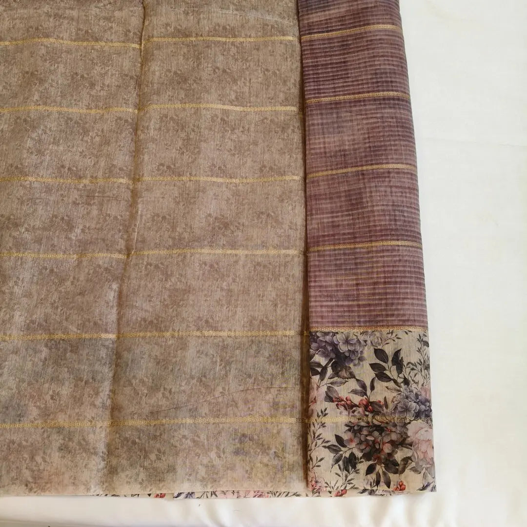 Light purple Chanderi Cotton Saree with Floral Border Vivahasilks