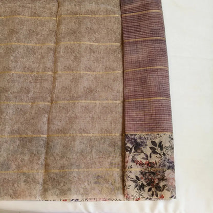 Light purple Chanderi Cotton Saree with Floral Border Vivahasilks