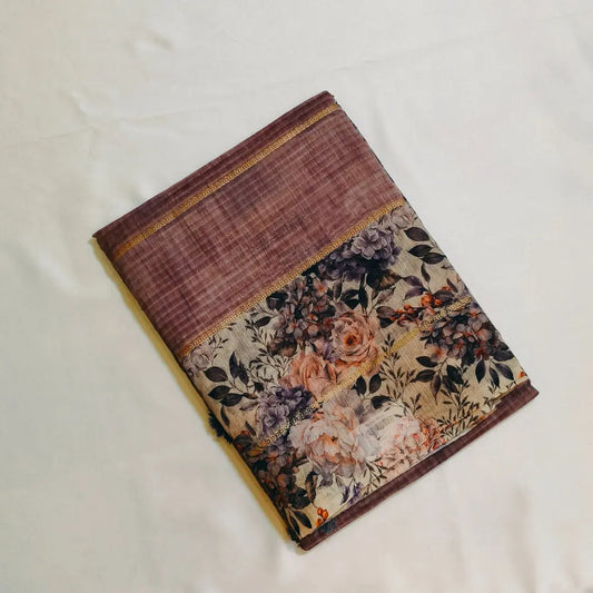 Light purple Chanderi Cotton Saree with Floral Border Vivahasilks